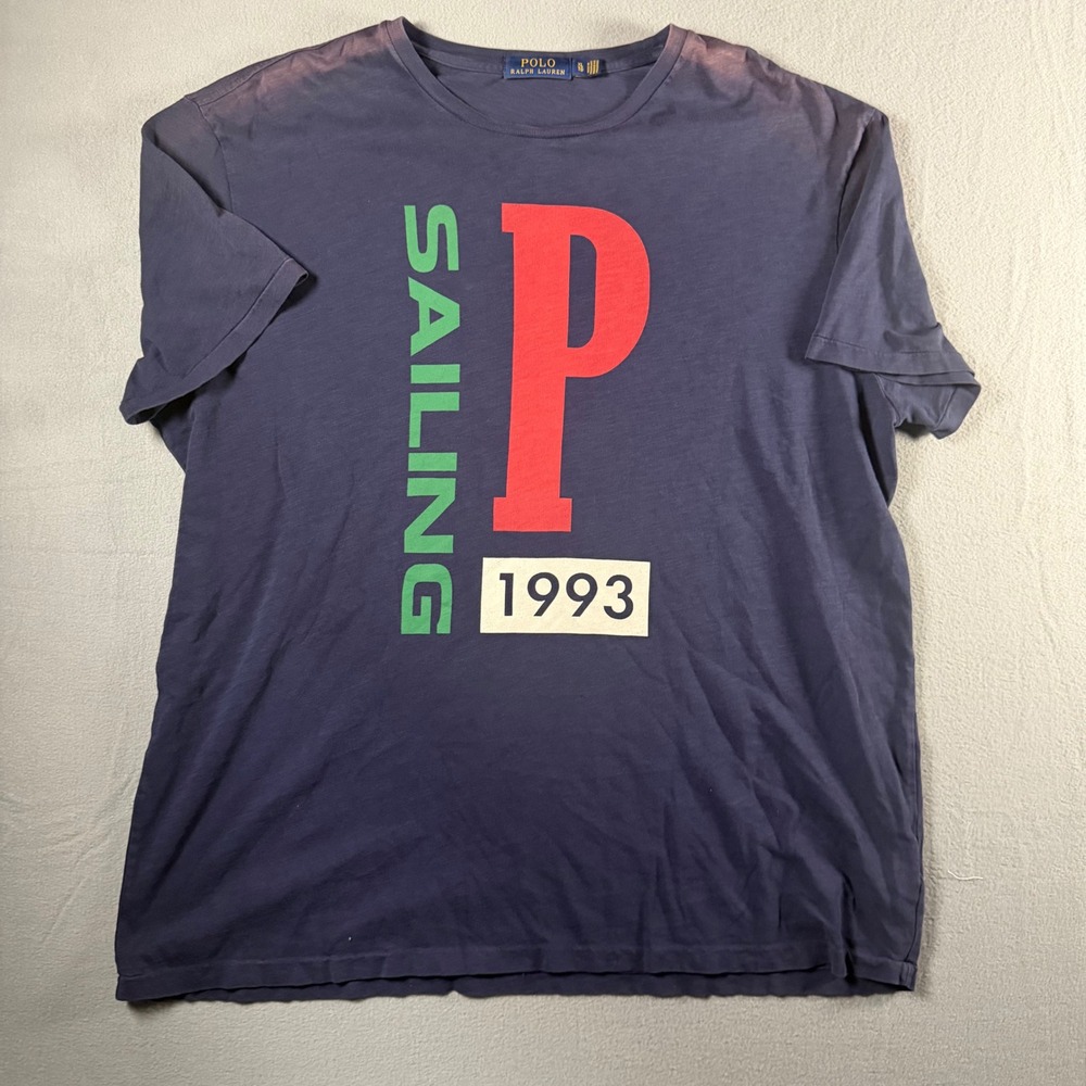 Polo Ralph Lauren Sailing 1993 Graphic T-Shirt Mens XL Navy Blue Cotton Tee